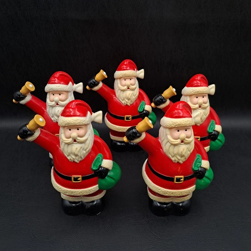 Vintage Plastic Santa Claus Figurines Set of 5 Christmas Blow Mold Style 6 inch